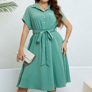 Self developed European and American foreign trade Amazon AliExpress hot summer green half cardigan tied waist dress