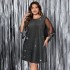 New plus size dress for cross-border foreign trade between Europe and America, Amazon fashion sequin round neck loose waist short sleeved dress