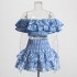 2025 Spring New French Style Two Piece Set with High Grade Wood Ear Top and Sexy Skirt Short Set for Women