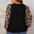 Cross border round neck slimming shirt, Amazon European and American personalized printed thread knit sweater, oversized loose long sleeved top