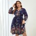 Independent research and development manufacturer wholesale exclusively for European and American floral dresses with waist cinching, V-neck, long sleeves, autumn and winter new trend