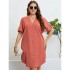 Self developed European and American foreign trade Amazon AliExpress hot summer V-neck breasted loose fitting dress for women