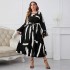 Self developed European and American foreign trade Amazon AliExpress popular black and white feature collar horn plus size long dress