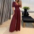 European and American women's 2024 summer new product temperament casual V-neck lace up high waist bubble short sleeved wide leg jumpsuit