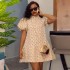 European and American women's clothing 2025 spring new style elegant temperament bubble sleeves half high neck A-line dress short skirt