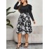 Self developed hot selling 2023 autumn and winter new round neck A-level floral print casual temperament commuting dress