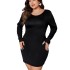 Amazon's best-selling butterfly condensation back long sleeved dress on the independent website, European and American round neck plus size slim flash bag hip skirt