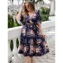 Self developed European and American foreign trade Amazon AliExpress hot summer V-neck navy blue printed plus size dress