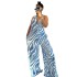 European and American women's 2024 summer new sweet and fresh hanging neck V-neck high waisted backless wide leg jumpsuit