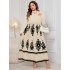 Amazon High Waist Dress Autumn New Black Printed Long Skirt European and American Plus Loose Long Sleeve Dress