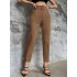 European and American style cross-border new casual pants micro elastic slim fit slimming belt decoration solid color straight leg suit cropped pants