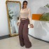 European and American Cross border Women's Clothing 2025 Spring New Style Fashionable High Waist Loose Wide Leg Slimming Pants Solid Color Casual Pants