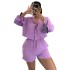 European and American women's clothing 2024 summer sweet and fresh suit collar long sleeved shirt high waisted drawstring shorts casual set