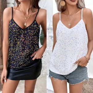 European and American Amazon cross-border women's clothing hot foreign trade new sexy V-neck camisole with inner and outer sequin vest