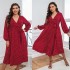 Autumn and winter grand style artistic temperament red plus size dress cotton European and American temperament commuting wave point long sleeved women's clothing