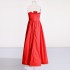 European and American elegant style red rose strapless long dress 2025 early spring new high waisted and large skirt dress for women's fashion