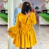 European and American women's clothing 2024 autumn new style elegant round neck flared sleeves high waist strap dress short skirt