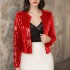 2024 Spring Amazon Cross border Hot Item Round Neck Long Sleeve Solid Color Cardigan Casual Versatile Glitter Coat for Women