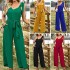 2024 Summer Amazon Cross border New Commuter Style Solid Color Sleeveless Strap Nine Part Pants jumpsuit