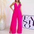 European and American women's clothing 2024 summer new product suspender V-neck high waist split bottom wide leg pants women's jumpsuit