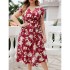 Self developed European and American foreign trade Amazon AliExpress hot summer V-neck belt plus size red dress