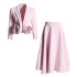 2025 new pink three-dimensional rose two-piece suit with waist cinching and slimming effect+pleated mid length skirt set