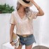 European and American Amazon cross summer women's fashion trend new hot item sexy solid color sequin V-neck short sleeved loose women's t-shirt