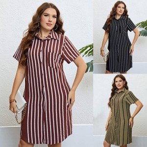 Self developed European and American foreign trade Amazon AliExpress hot summer black striped loose casual shirt skirt for women