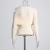 Fashionable and minimalist casual knitted sweater for early spring 2025, new off shoulder hollowed out slim fit, long sleeved solid color sweater for women