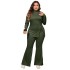 European and American cross-border plus size long sleeved high neck suit Amazon commuting temperament women's clothing slit top micro flared loose pants