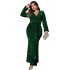 Amazon V-neck Evening Dress Cross border Autumn and Winter New Style Large Size Long Sleeve Women's Temperament Look Thin Fish Tail Banquet Long Dress