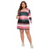 AliExpress striped patchwork dress Amazon cross-border new plus size women's fat mm waist cinched casual dress