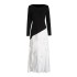 Elegant style, contrasting colors, spliced long skirt 2025 new style, slim fit, slimming, high-end feeling, pleated long sleeved dress for women