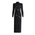 Australian fashion brand stand up collar long sleeved dress for early spring 2025, new high-end style, spliced lace up design, slim fit long skirt