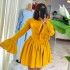 European and American women's clothing 2024 autumn new style elegant round neck flared sleeves high waist strap dress short skirt