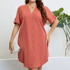 Self developed European and American foreign trade Amazon AliExpress hot summer V-neck breasted loose fitting dress for women