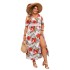 Amazon's popular women's European and American off shoulder printed dress, beach V-neck short sleeved loose large swing jumpsuit, long skirt