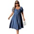 Amazon European and American style cross-border foreign trade plus size women's clothing summer temperament high-end feeling square collar waist slimming dress