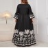 Cross border Amazon new flared sleeve loose dress European and American elegant style V-neck printed long dress for women