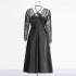 European and American style elegant long dress 2025 early spring new item mesh splicing hanging neck and waist slimming fashionable dress