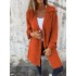 2024 Autumn/Winter Amazon Cross border New Women's Solid Color Flip Tie Pocket cardigan Single breasted Mid length Coat