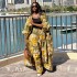 European and American women's clothing 2025 spring temperament elegant loose oversized printed long shirt high waist straight leg pants two-piece set