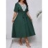 Amazon's new summer plus size green dress with cross-border European and American elegance, lotus leaf sleeves and waist cinching dress