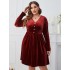 Self developed European and American foreign trade Amazon AliExpress popular deep red V-neck slimming high waisted long sleeved dress