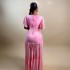 European and American women's clothing 2025 spring new style elegant printed round neck flared sleeves high waist slimming dress long skirt