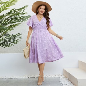 Self developed European and American foreign trade Amazon AliExpress hot summer V-neck purple loose plus size dress for women