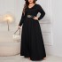 Amazon back hollow long skirt autumn new item European and American plus size loose long sleeved dress high waist dress