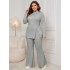 European and American cross-border plus size long sleeved high neck suit Amazon commuting temperament women's clothing slit top micro flared loose pants