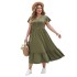 Cross border Amazon 2024 European and American plus size women's dress V-neck ruffle sleeves casual loose large swing skirt long skirt