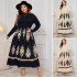 Amazon High Waist Dress Autumn New Black Printed Long Skirt European and American Plus Loose Long Sleeve Dress